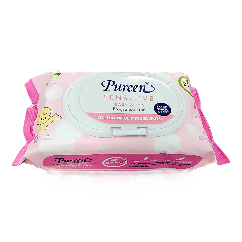 Pureen Sensitive Baby Wipes Fragrance Free Extra Thick and Soft (80 ...